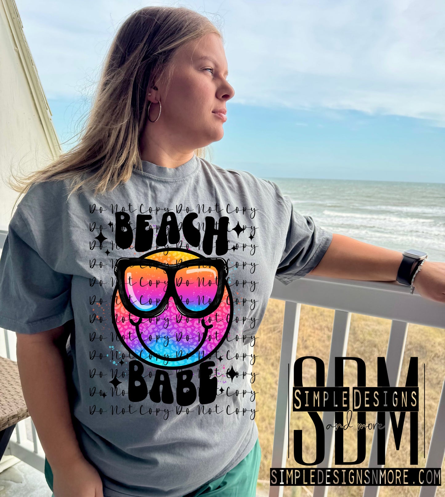 Smiley Beach Babe Heat Transfers, Sublimation, DTF Direct to Film Heat Transfer