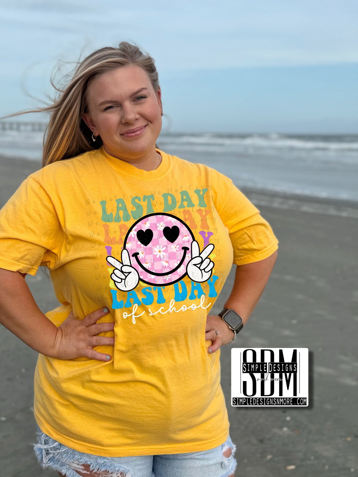 Last Day of School Pink Daisy Smiley Summer Heat Transfers, Sublimation, DTF Direct to Film Heat Transfer
