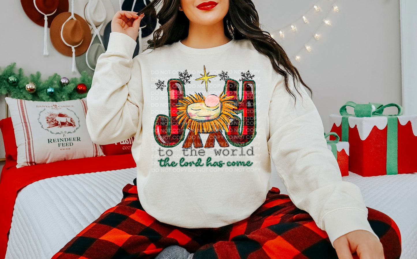 Joy to the World the Lord Has Come (Red Plaid) Heat Transfer Sublimation, Sublimation, DTF Direct to Film