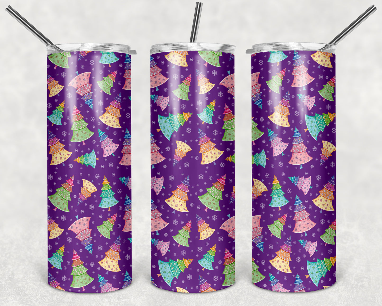 Christmas Trees with Purple Background 20oz Straight Tumbler Sublimation Print