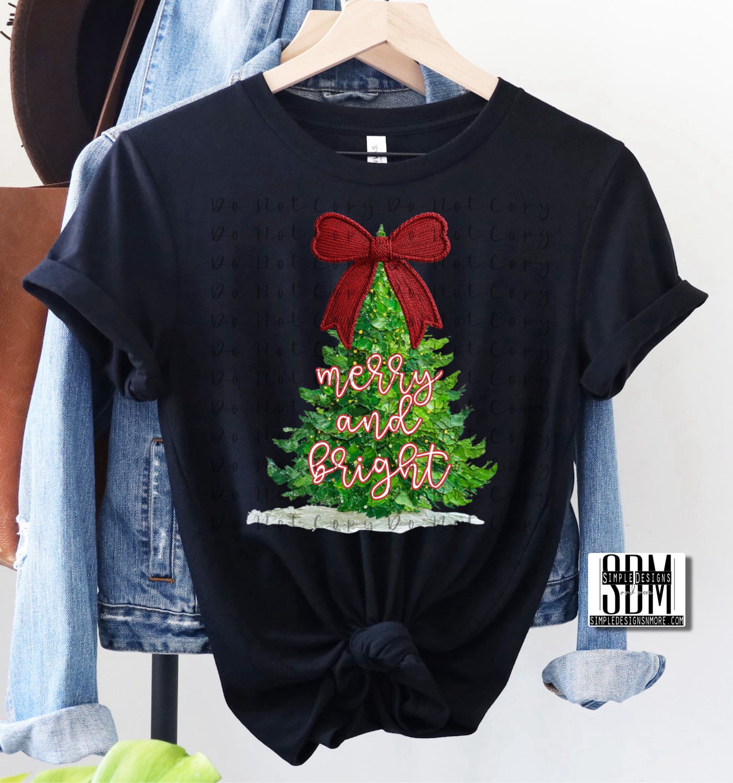 Merry and Bright Tree Red Bow Heat Transfer Sublimation, Sublimation, DTF Direct to Film (Copy)