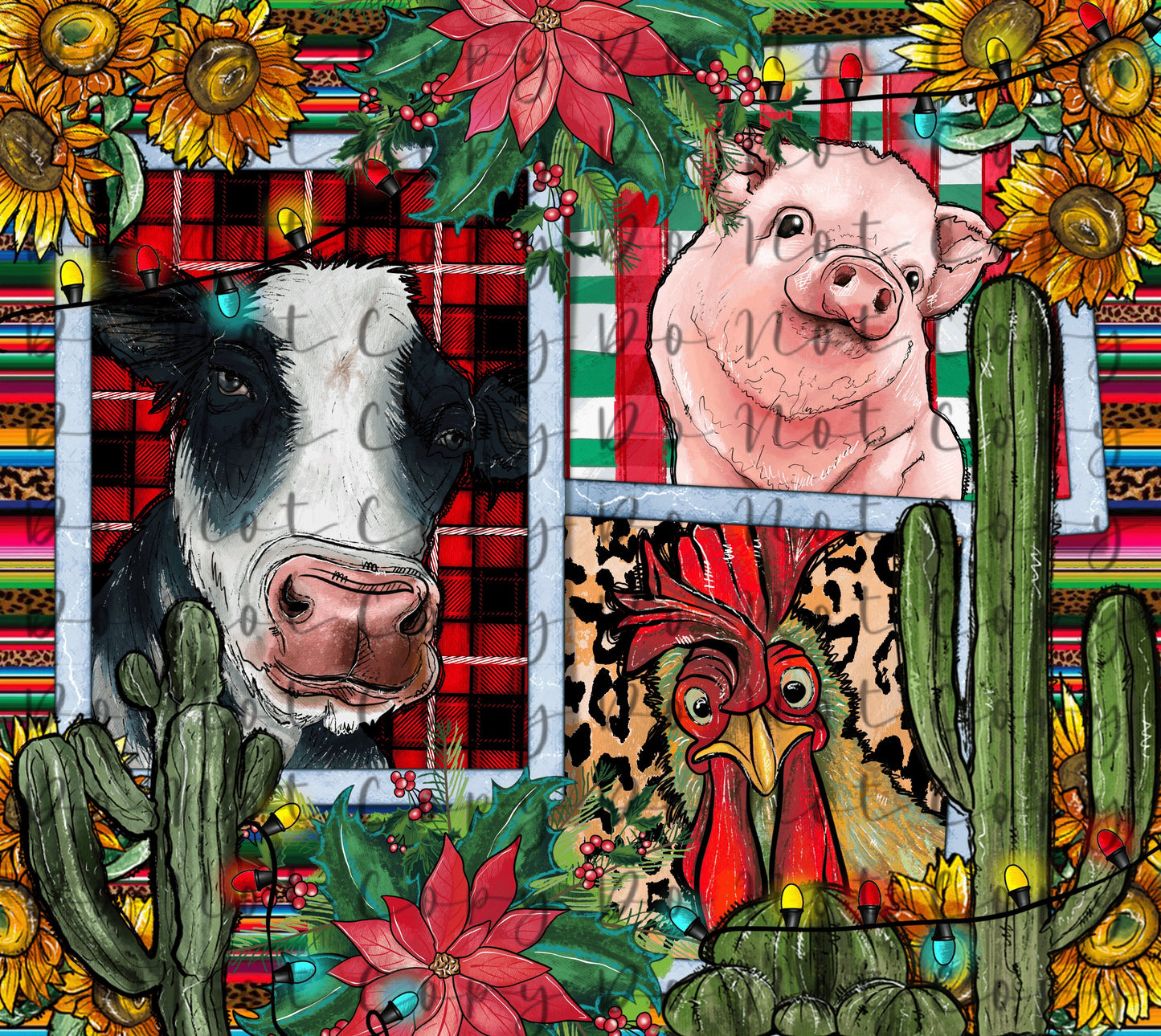 Cow, Chicken and Pig Christmas Background 20oz Straight Tumbler Sublimation Print