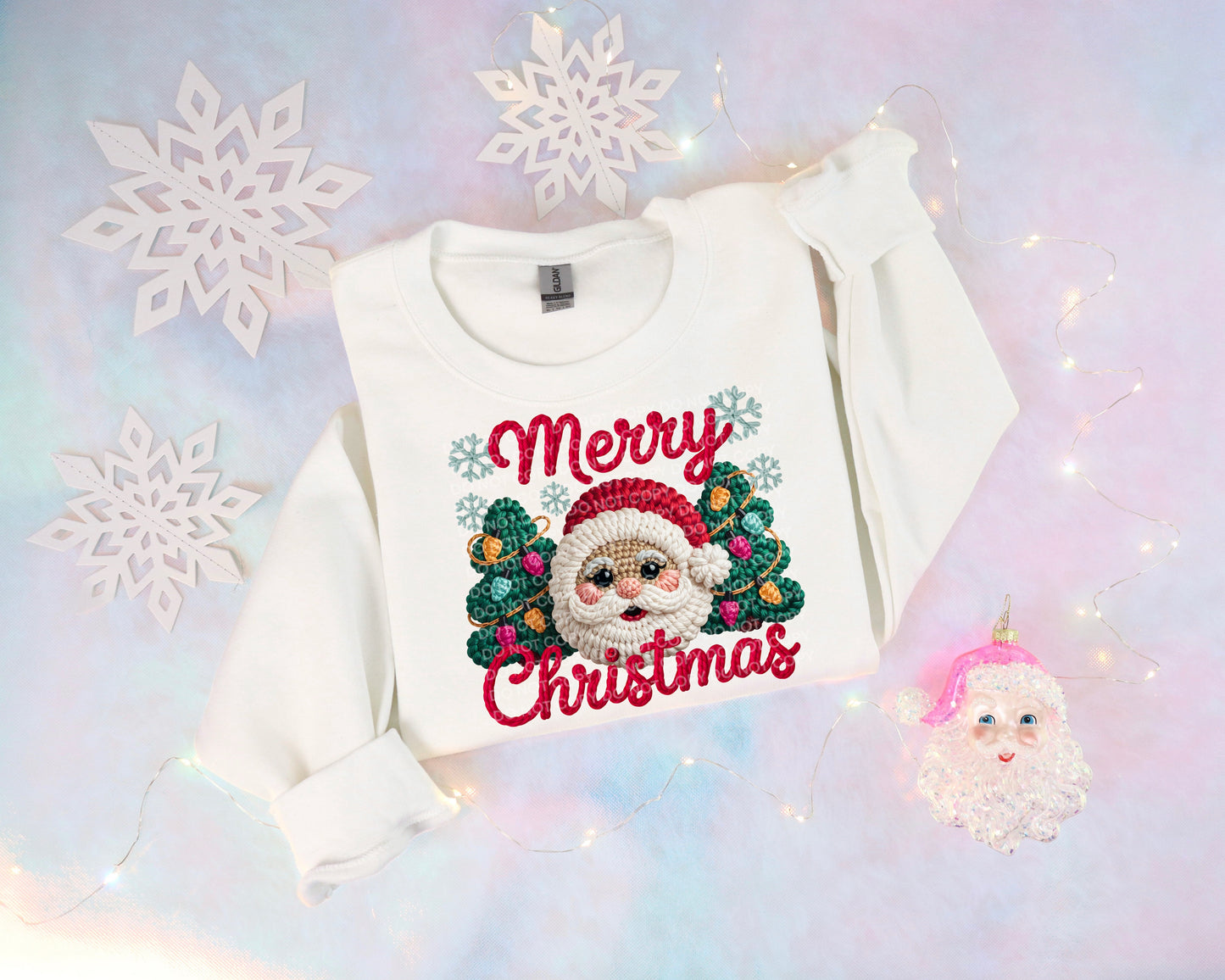 Merry Christmas Tree Santa (Faux Yarn) Heat Transfer Sublimation, Sublimation, DTF Direct to Film