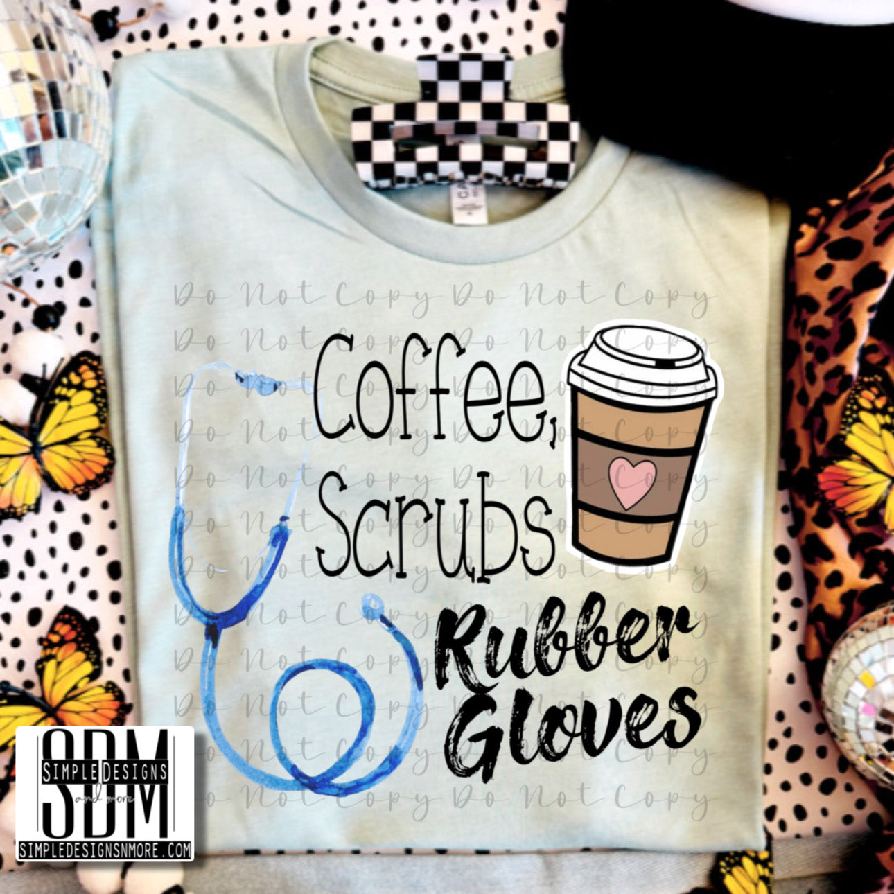 Coffee Scrubs Rubber Gloves Direct to Film Heat Transfer