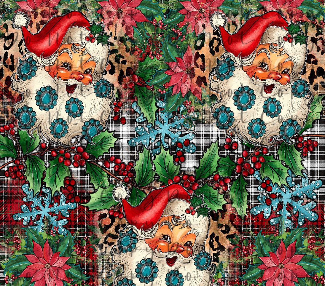 Santa with Holly 20oz Straight Tumbler Sublimation Print