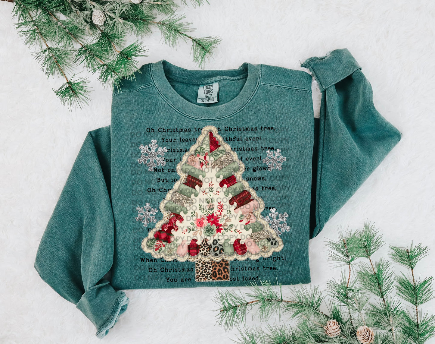 Oh Christmas Tree Patchwork Heat Transfer Sublimation, Sublimation, DTF Direct to Film