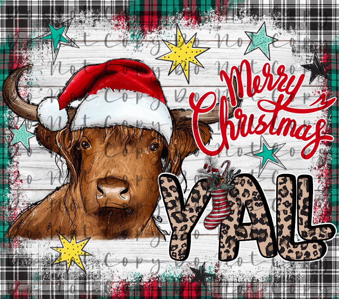 Merry Christmas Y’all (cow)20oz Straight Tumbler Sublimation Print