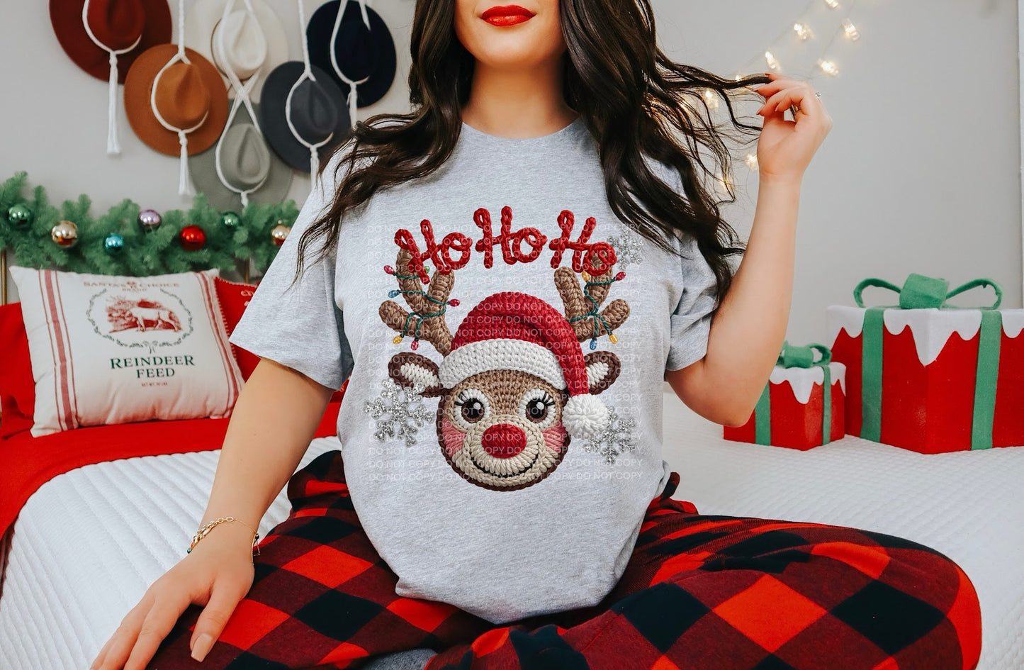 Reindeer Ho Ho Ho Snowflakes (Faux Yarn) Heat Transfer Sublimation, Sublimation, DTF Direct to Film