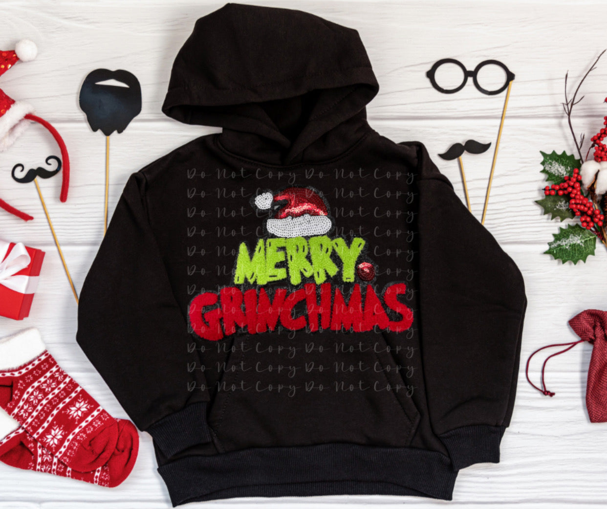 Merry Grinchmas Patch, Glitter, Embriodery, Sequin, Accents