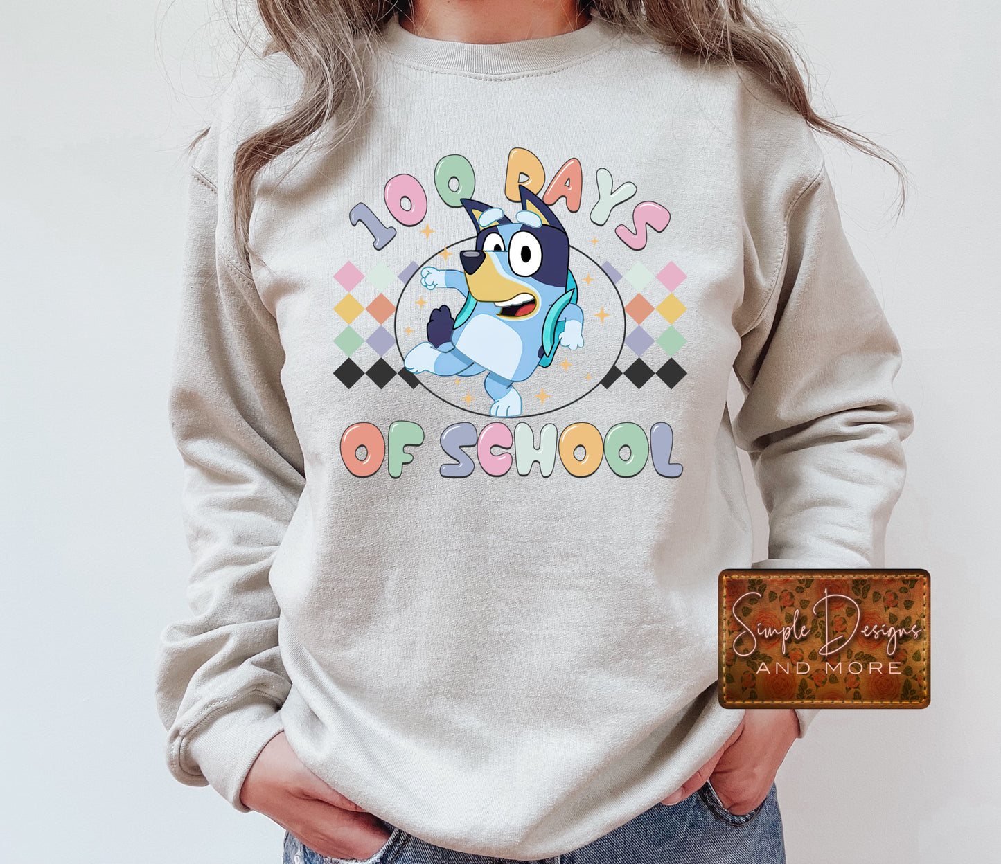 100 Days of School Blue Dog Custom Transfer Sublimation, Sublimation, DTF Direct to Film