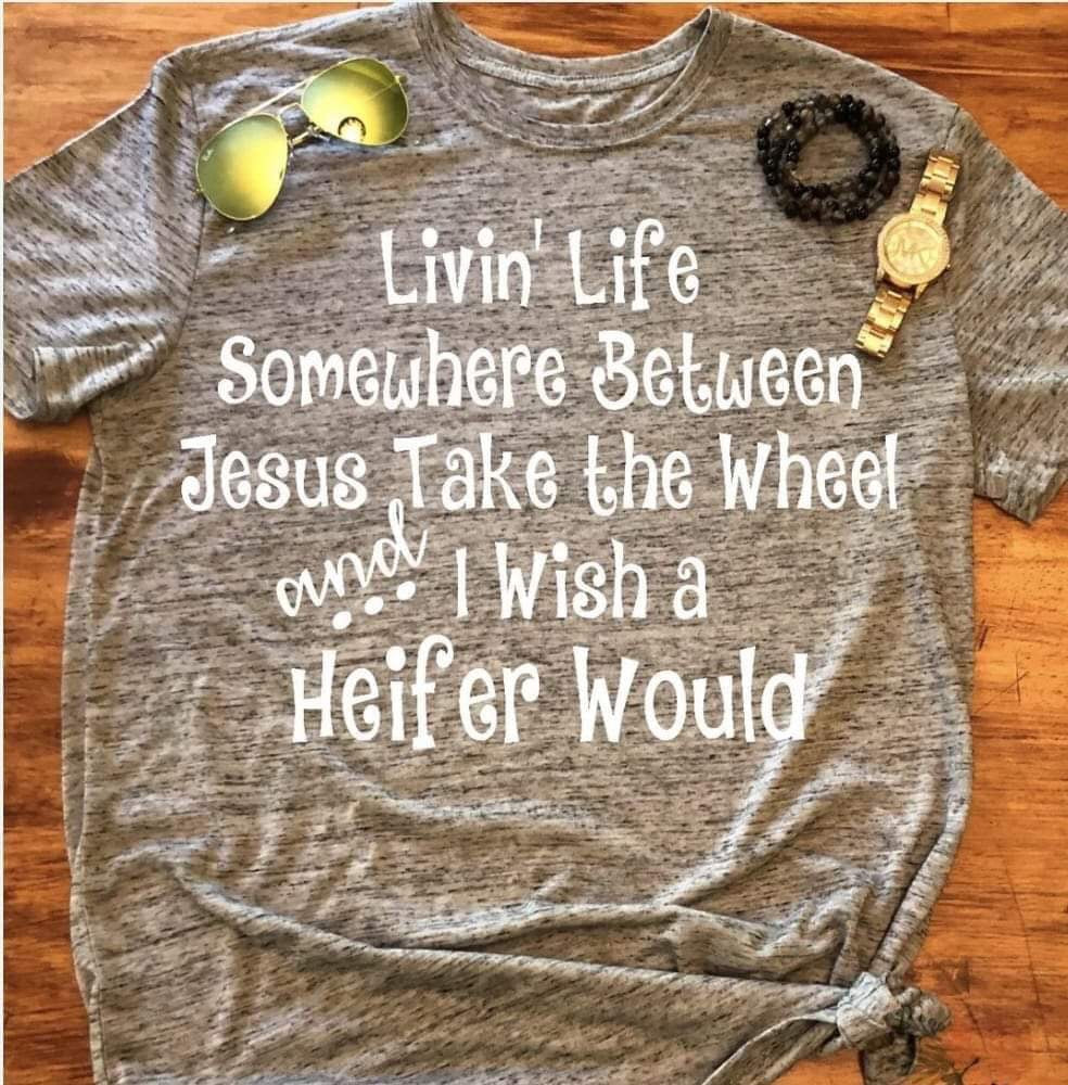 Livin Life Somewhere Between Jesus Take the Wheel Sublimation Heat Transfer Sheet