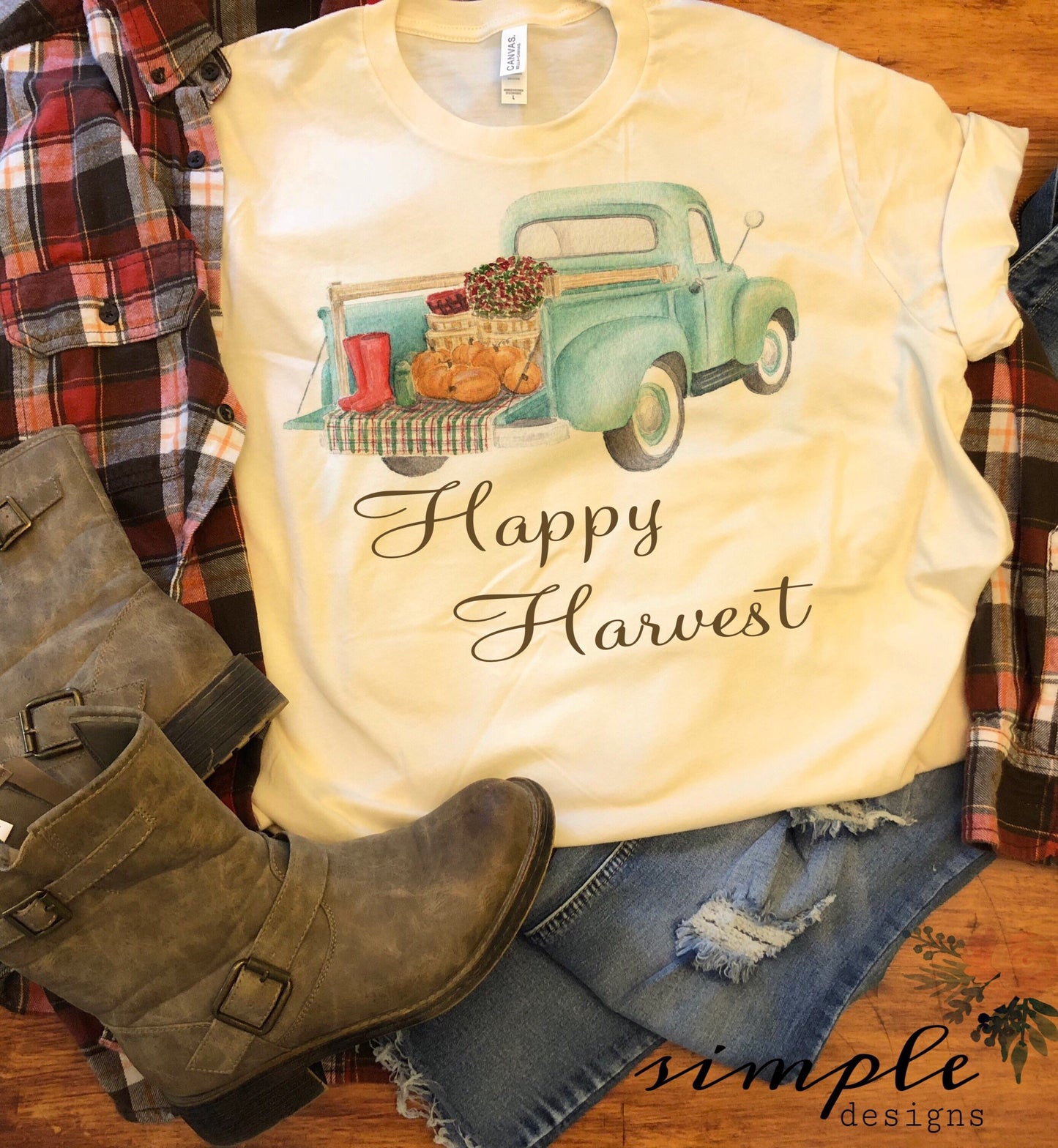 Happy Harvest Blue Antique Truck Sublimation Heat Transfer Sheet