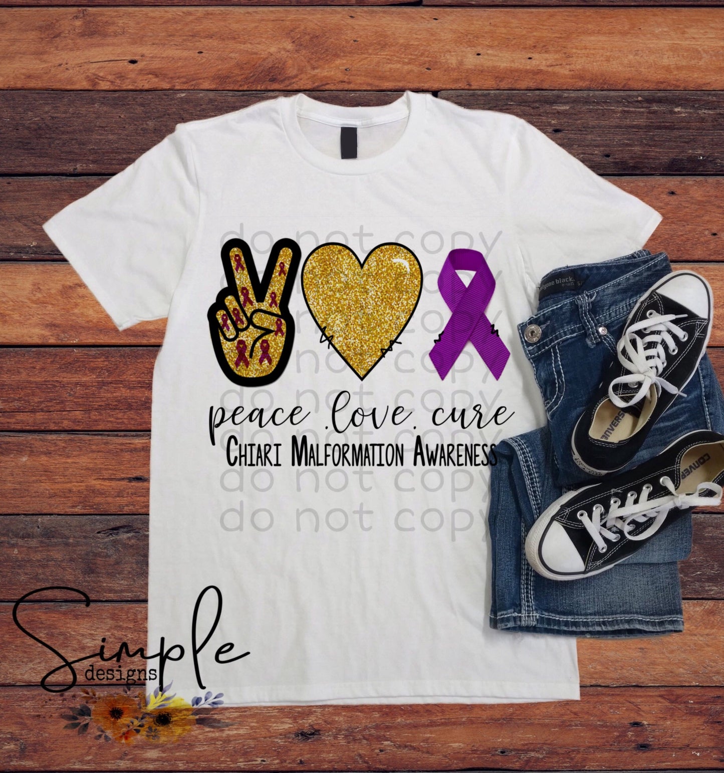 Peace Love Cure Chiari Malformation Awareness Sublimation Heat Transfer Sheets