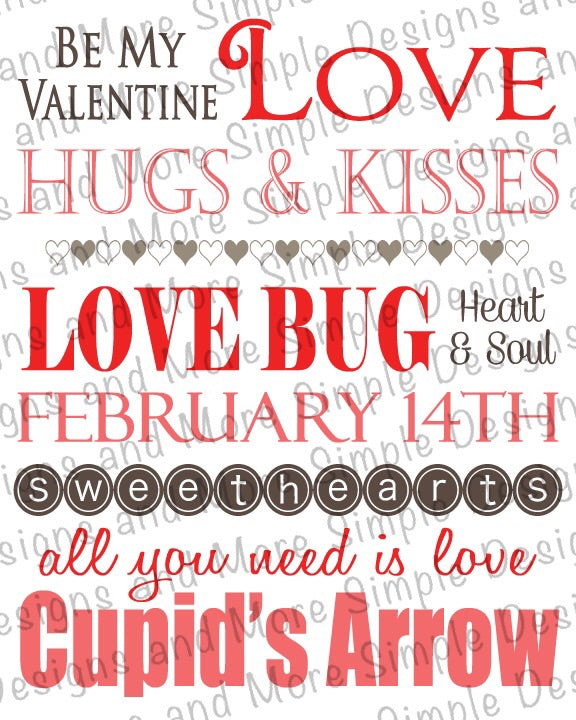 Valentine Love Words of Love, Heart, Valentine’s Day Sublimation Heat Transfer Sheets