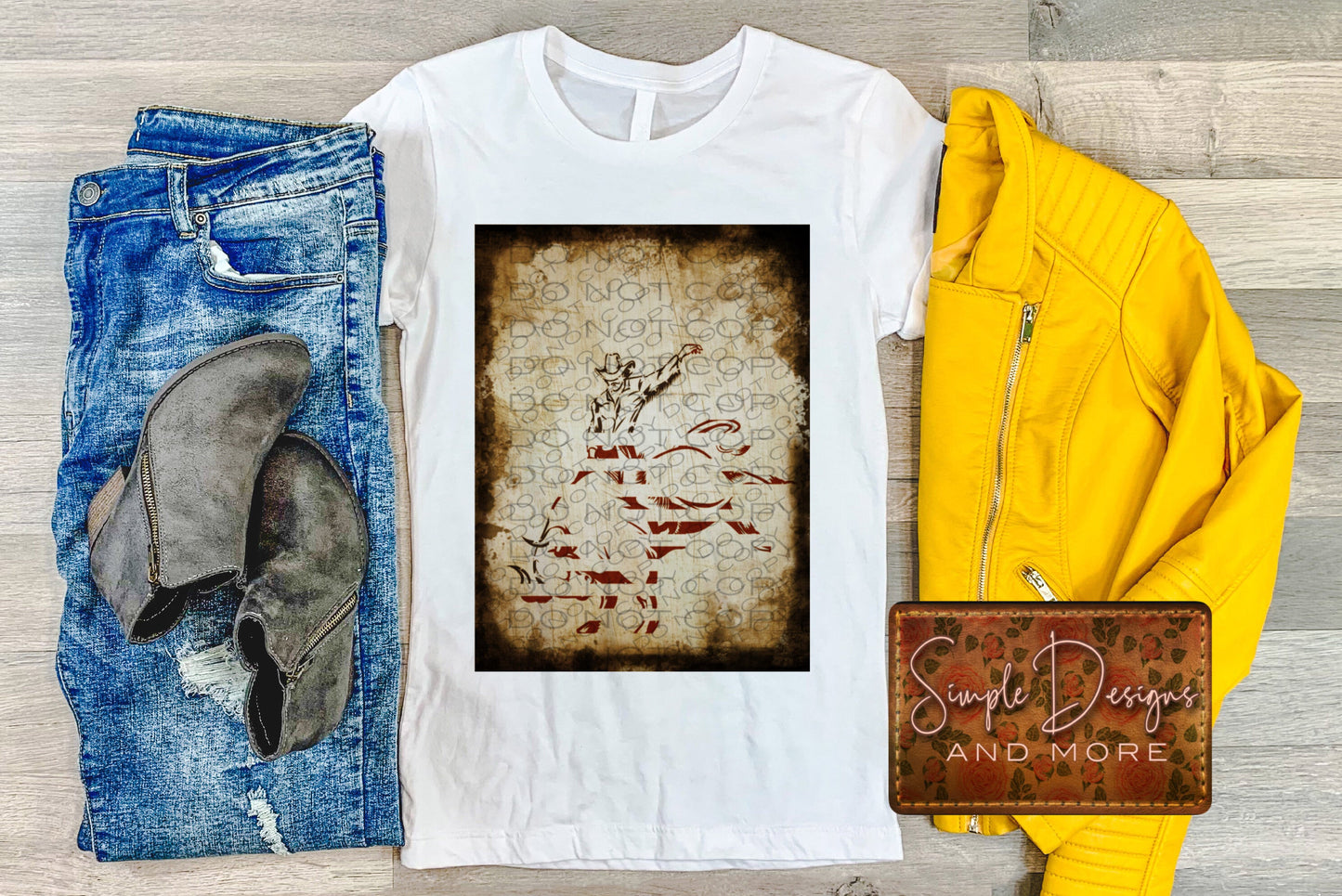 Buckin Bronco Distressed Frame Rodeo Sublimation Heat Transfer Sheet