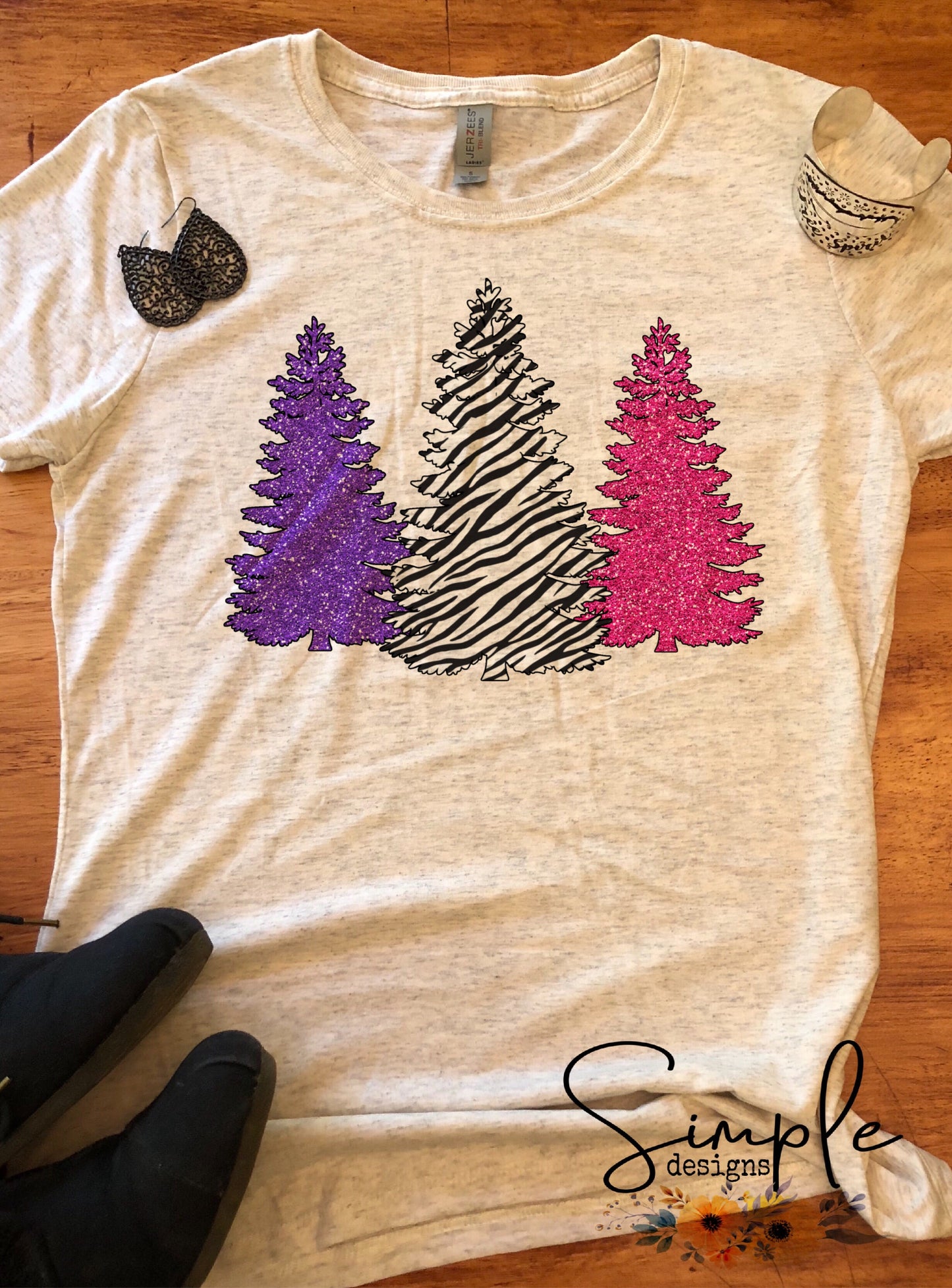 Pink Purple and Zebra Stripes Christmas Trees Sublimation Heat Transfer Sheet