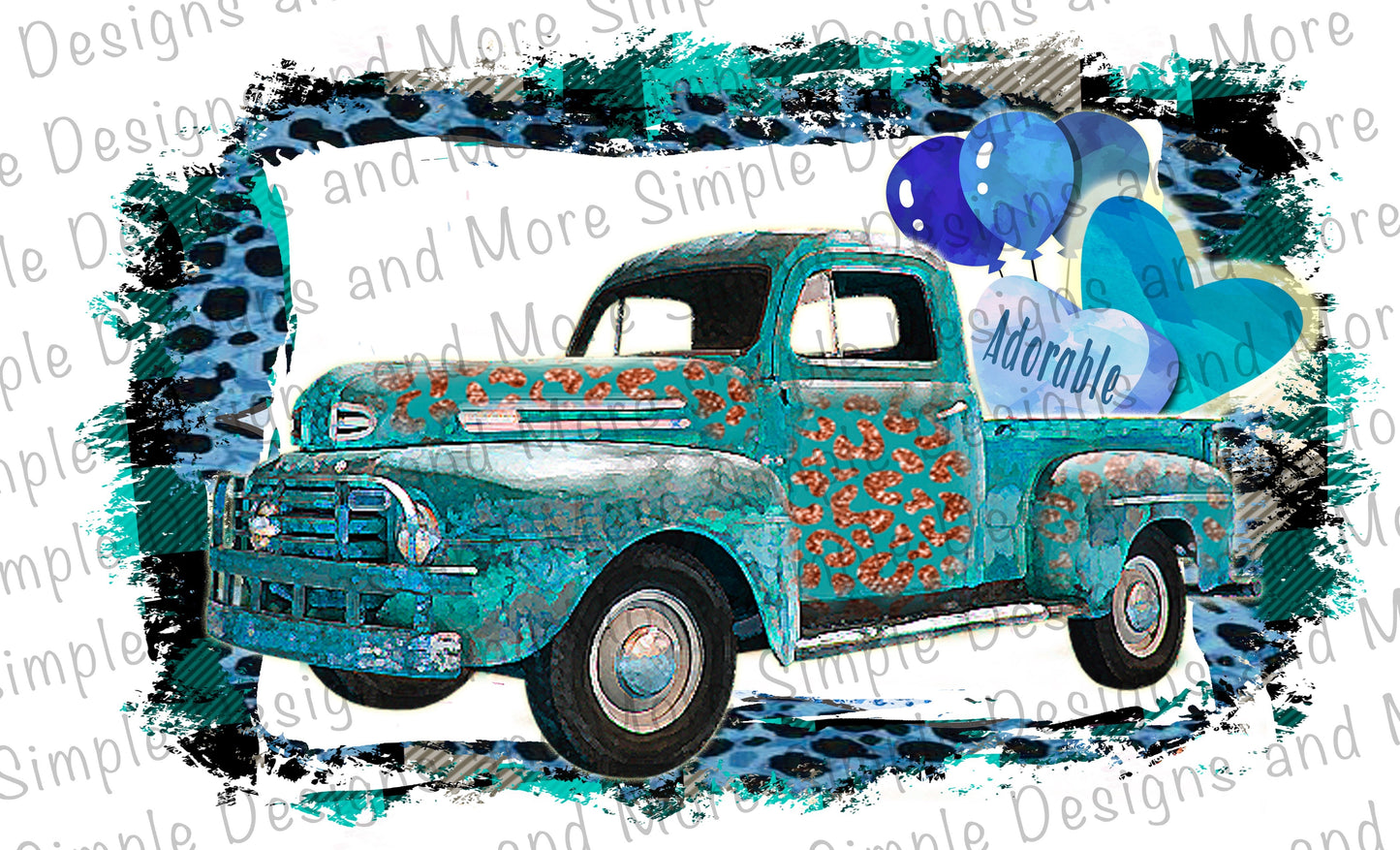 Teal Truck Adorable with Frame Valentine’s Day Sublimation Heat Transfer Sheets