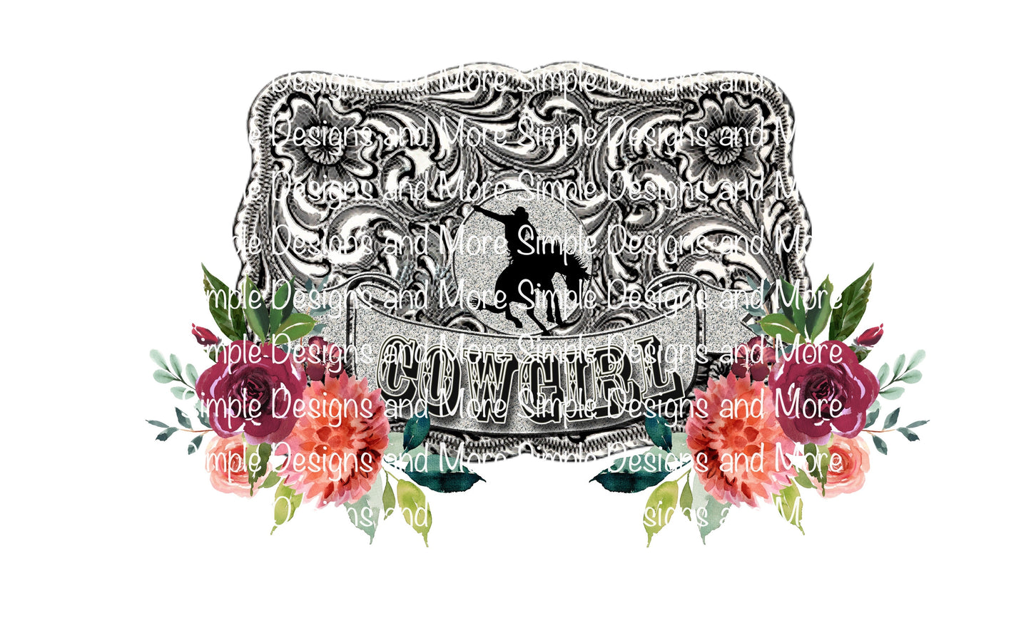 Cowgirl Buckle With Flowers Sublimation Heat Transfer Sheet
