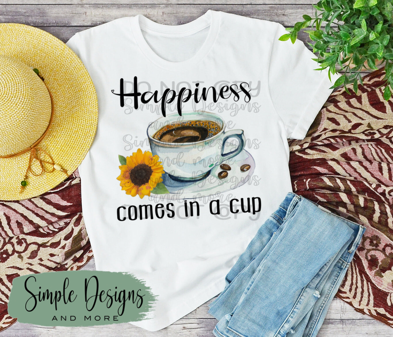 Happiness Comes in a Cup Coffee Sublimation Heat Transfer Sheet