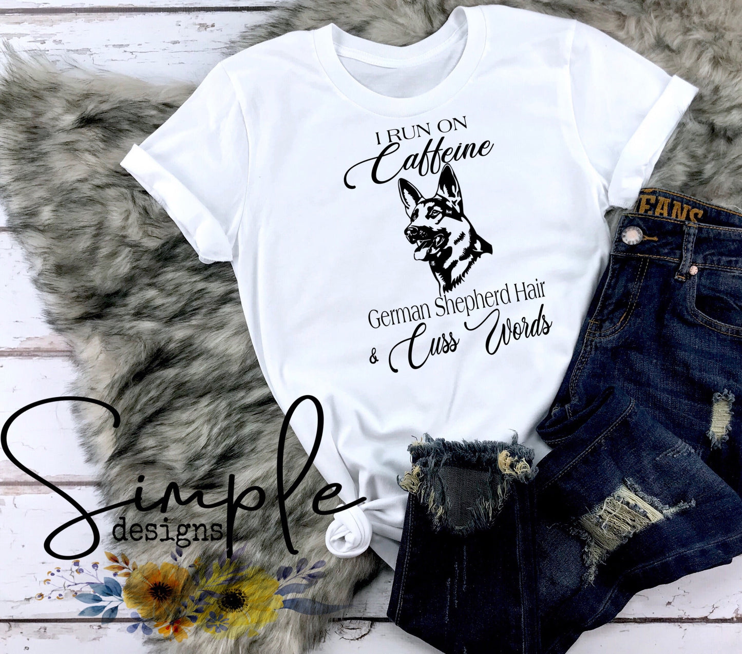 I Run On Caffeine German Shepherd Hair and Cuss Words Sublimation Heat Transfer Sheet