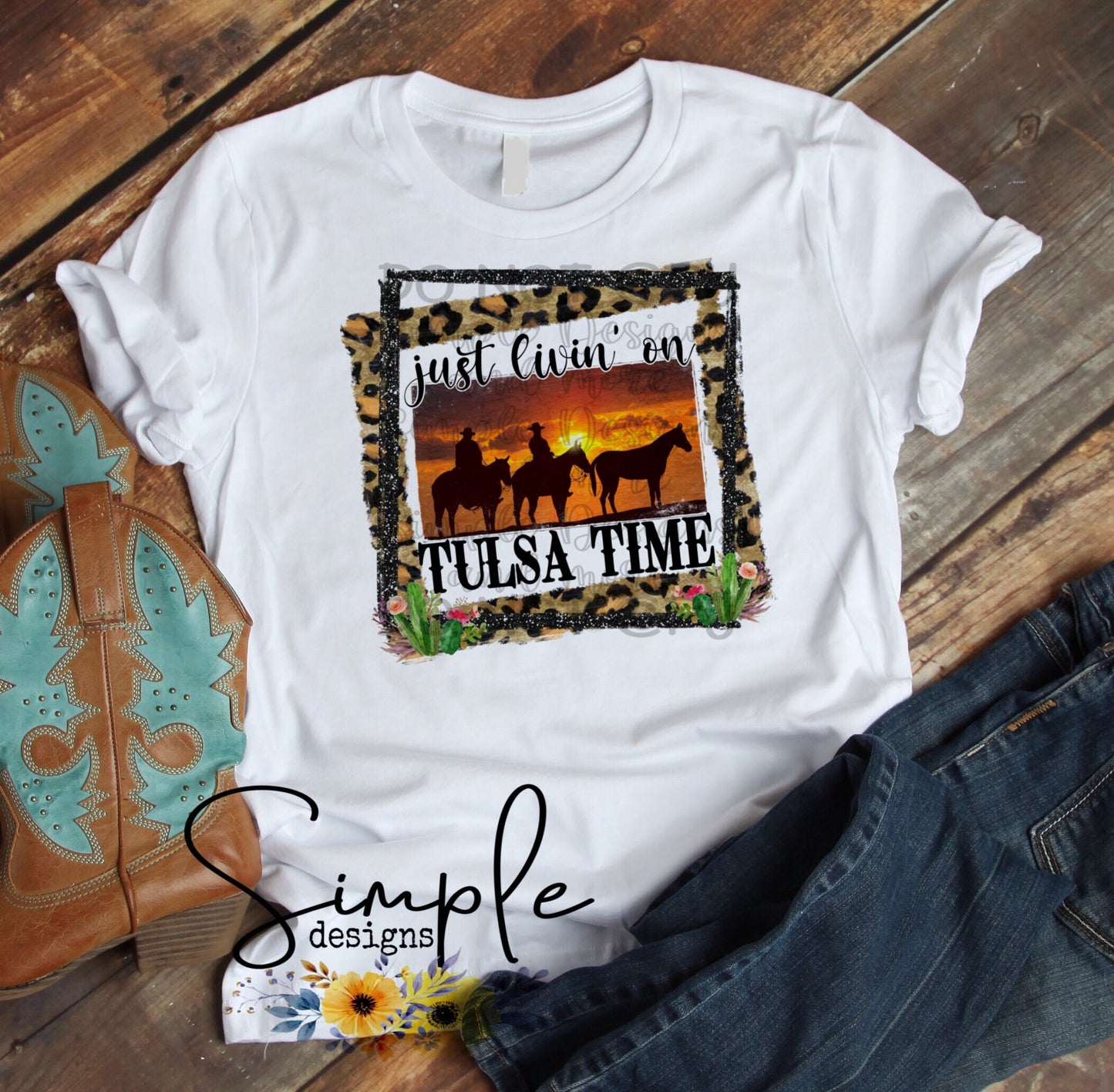 Leopard Frame Livin on Tulsa Time Sublimation Heat Transfer Sheets