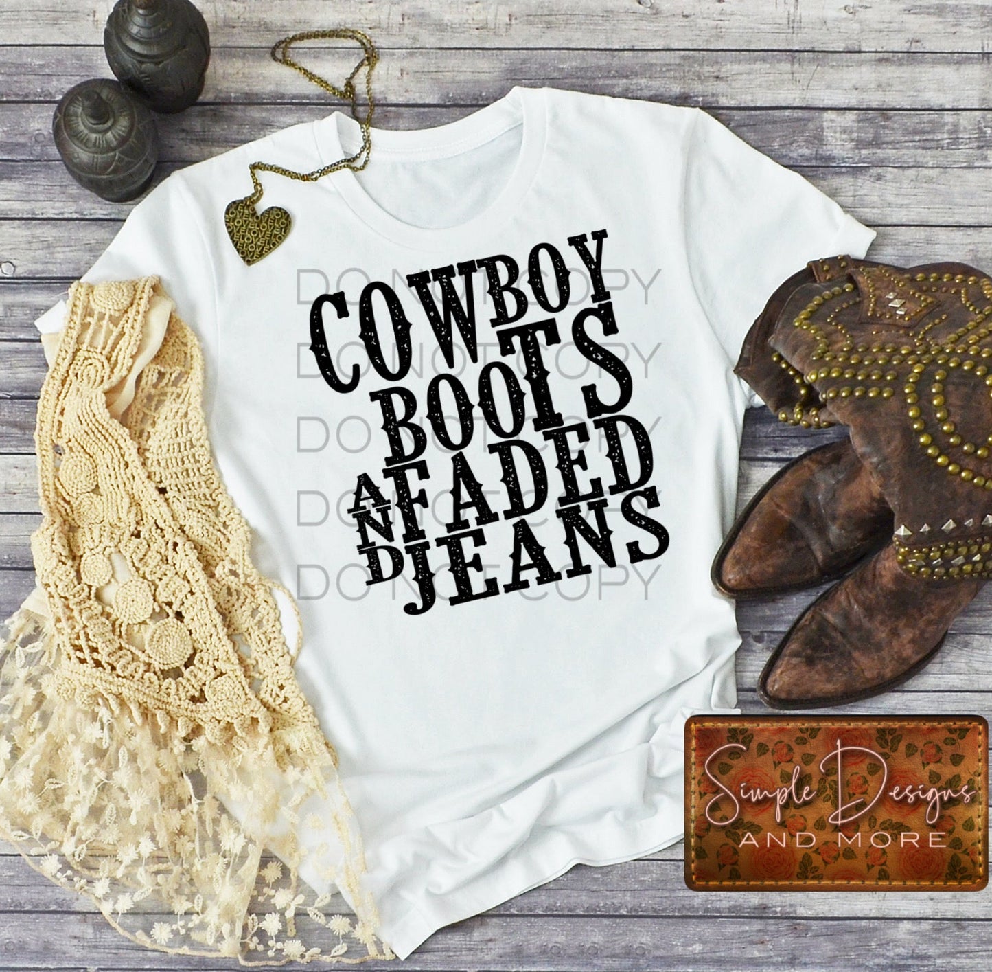 Cowboy Boots and Faded Jeans Sublimation Heat Transfer Sheet