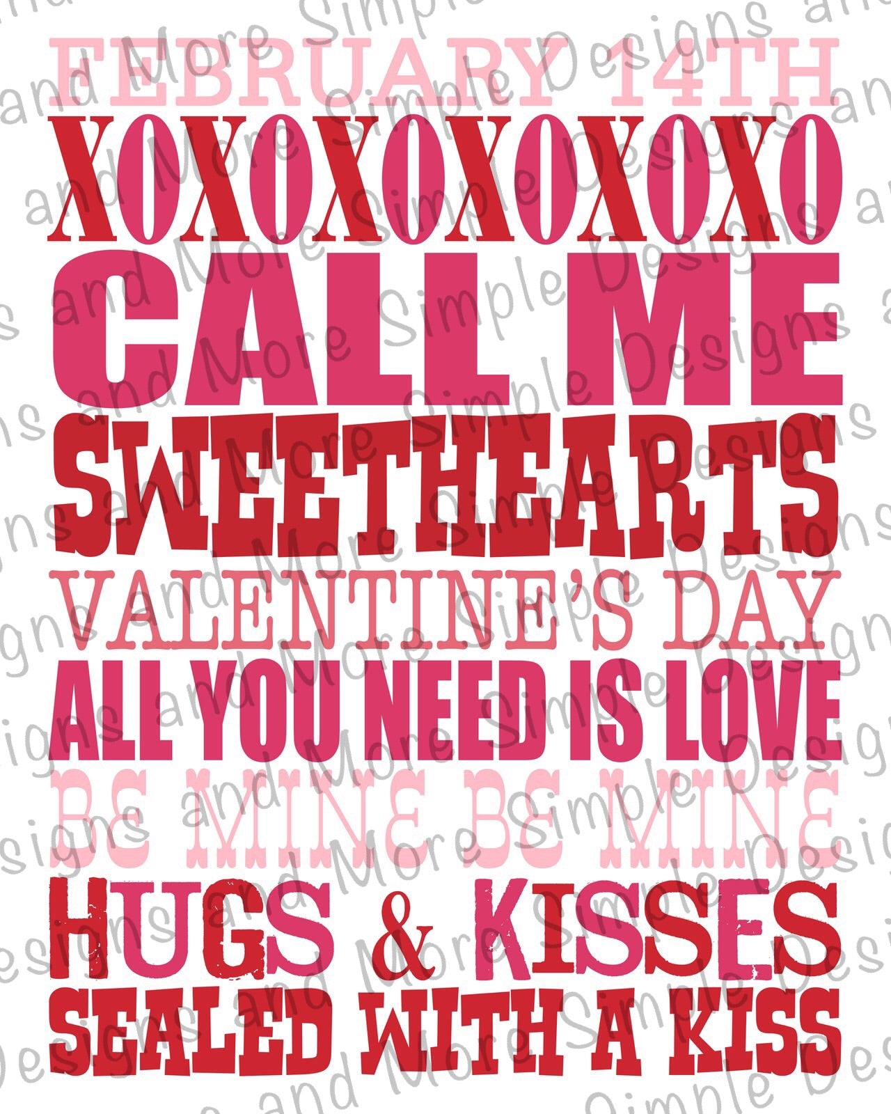 XOXOXO Words of Love, Heart, Valentine’s Day Sublimation Heat Transfer Sheets