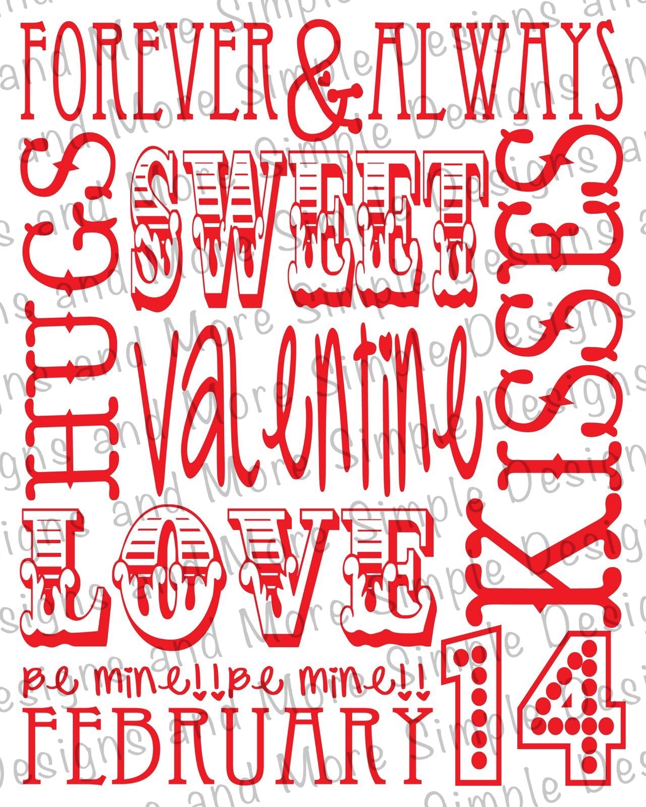 Sweet Valentine Love Words of Love, Heart, Valentine’s Day Sublimation Heat Transfer Sheets