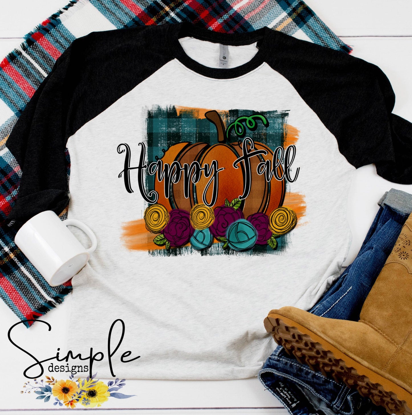 Happy Fall Colorful Pumpkins and Flowers Sublimation Heat Transfer Sheet
