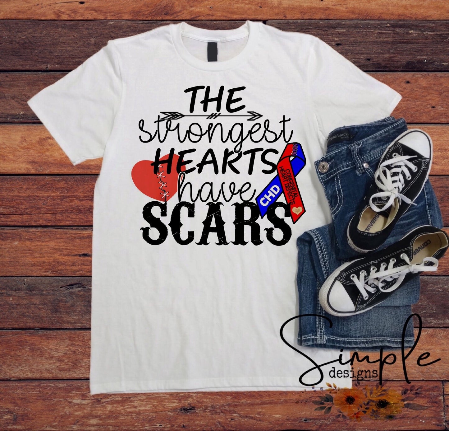 The Strongest Hearts Have Scars CHD Awareness Heat Transfer Sheet