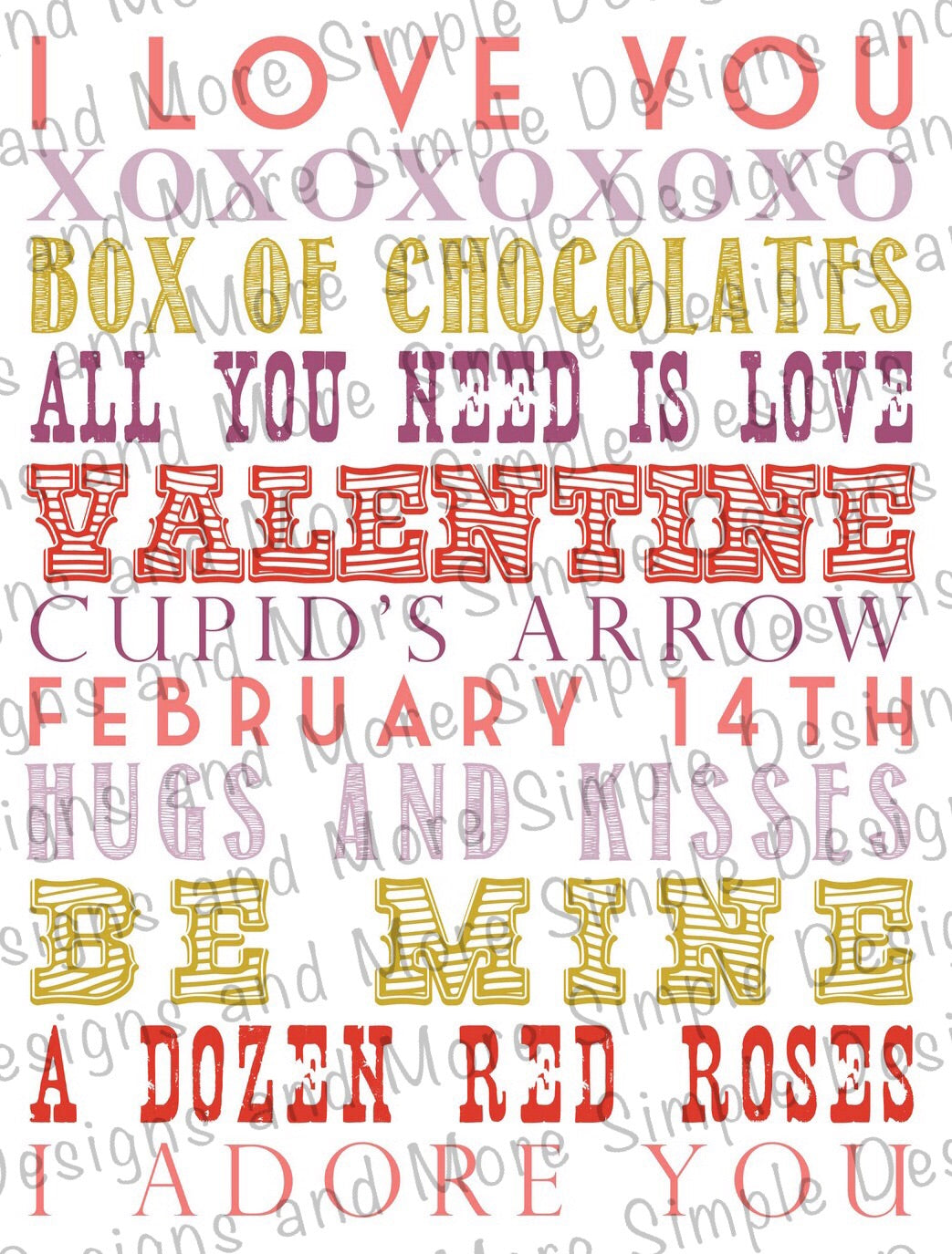 Box of Chocolates Words of Love, Heart, Valentine’s Day Sublimation Heat Transfer Sheets