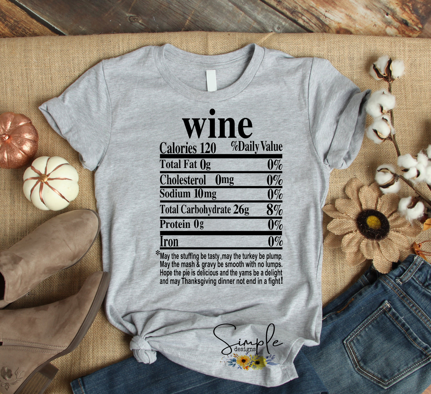 Wine Thanksgiving Nutrition Facts Sublimation Heat Transfer Sheet