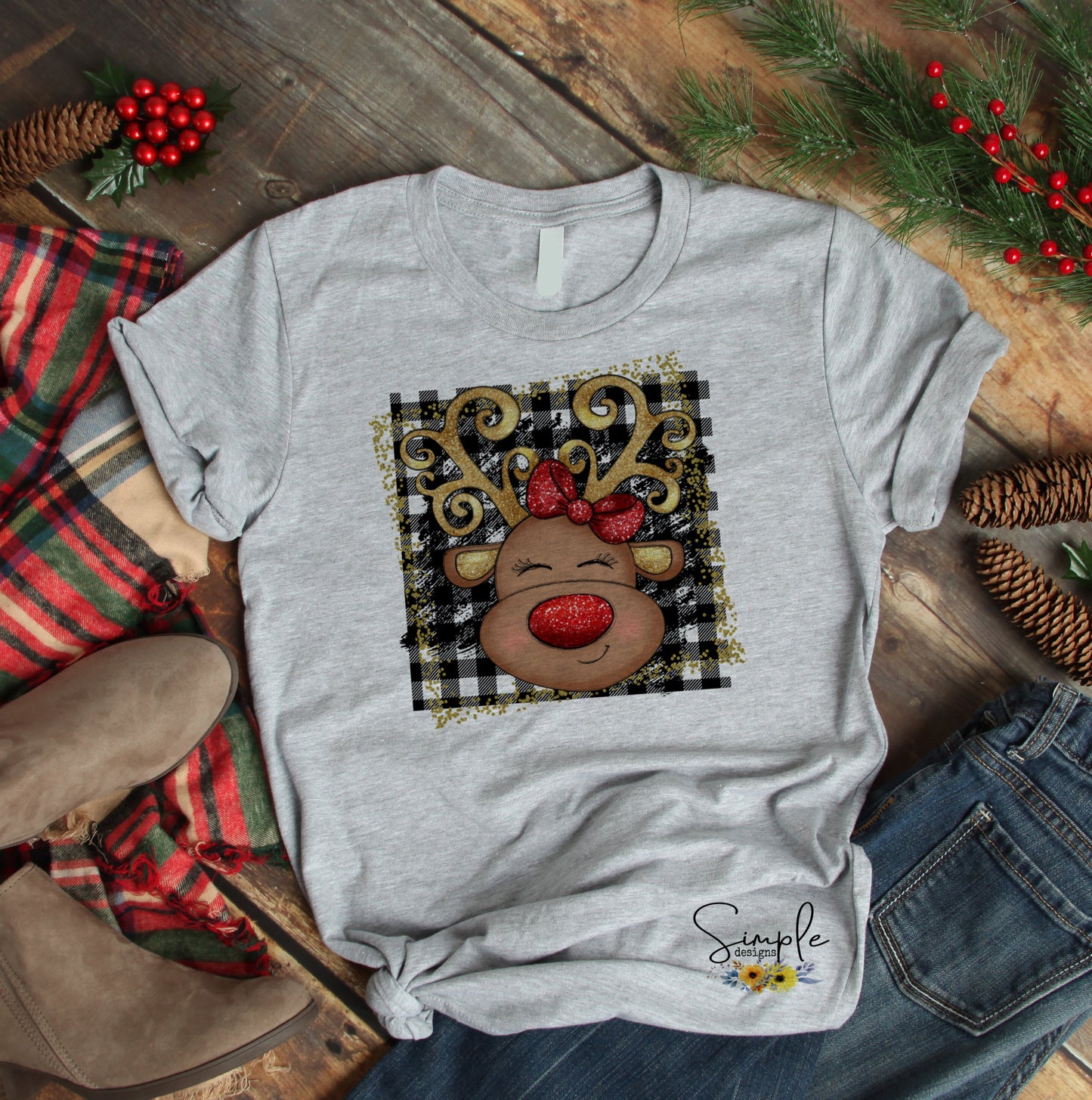 Cute Reindeer Plaid Sublimation Heat Transfer Sheet
