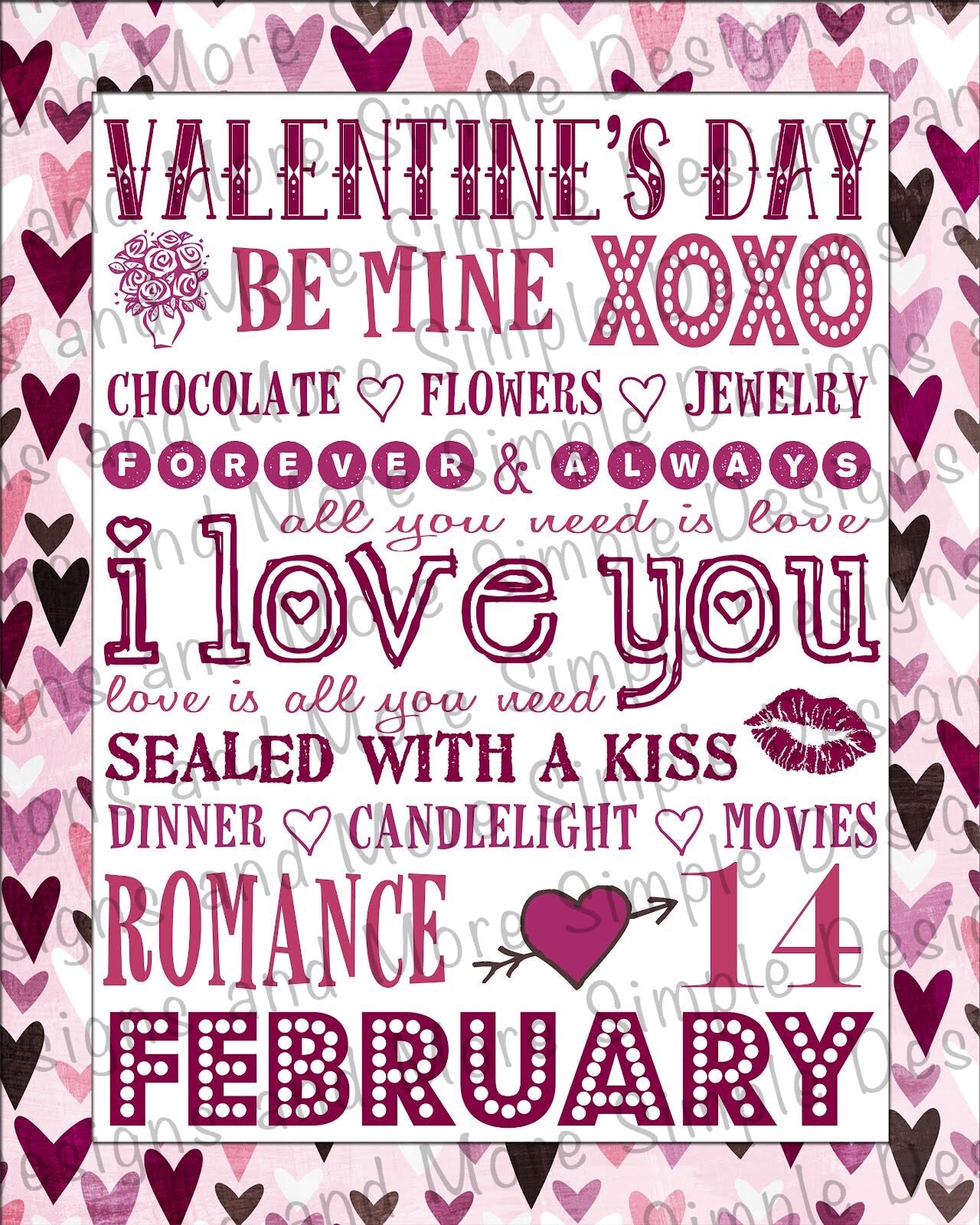 Valentine’s Day Words of Love, Heart, Valentine’s Day Sublimation Heat Transfer Sheets