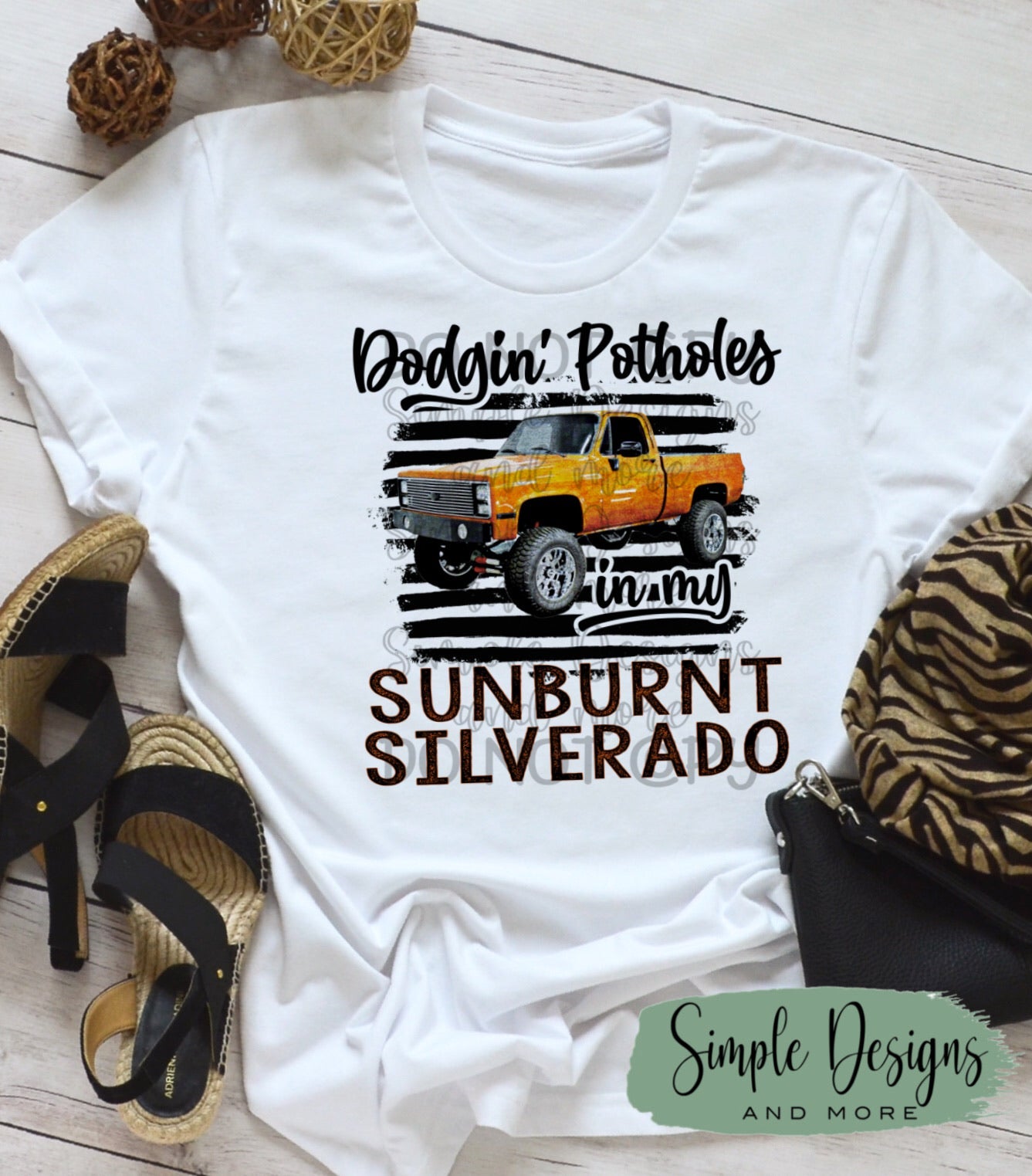 Dodgin Potholes in my Sunburnt Silverado Country Music Sublimation Heat Transfer Sheets