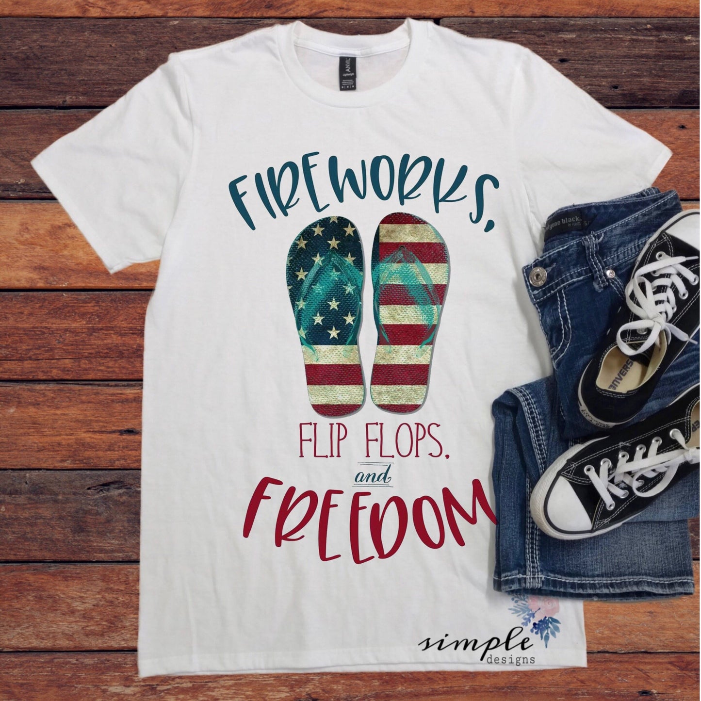 Fireworks Flip Flops and Freedom Patriotic Sublimation Heat Transfer Sheet
