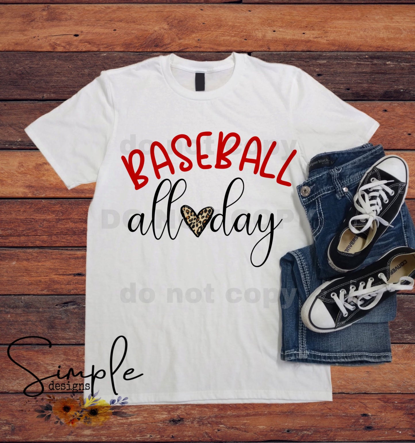 Baseball All Day Leopard Heart Sublimation Heat Transfer Sheet