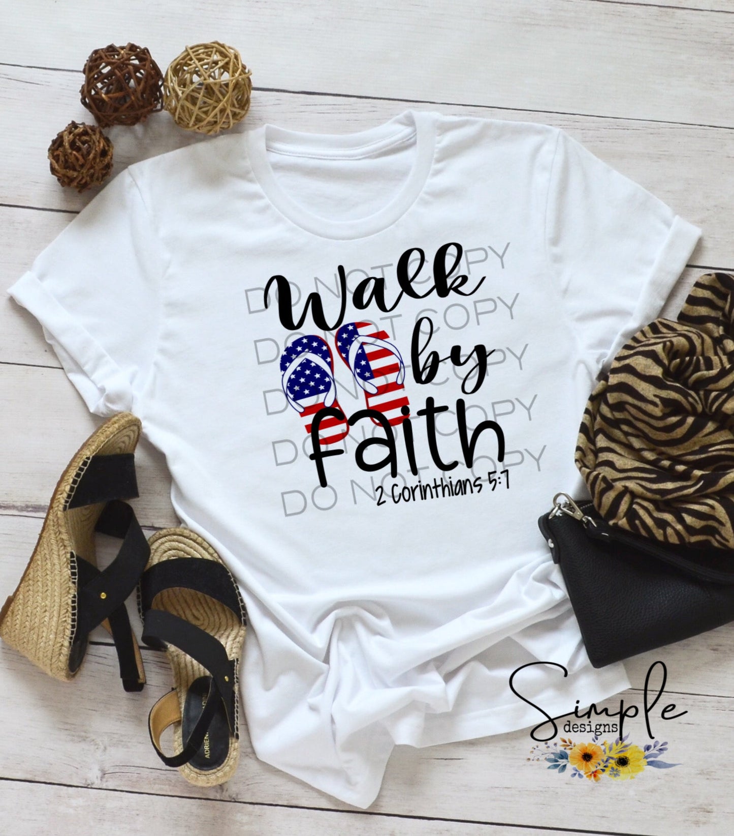 Walk By Faith USA Flag Flip Flops Sublimation Heat Transfer Sheet