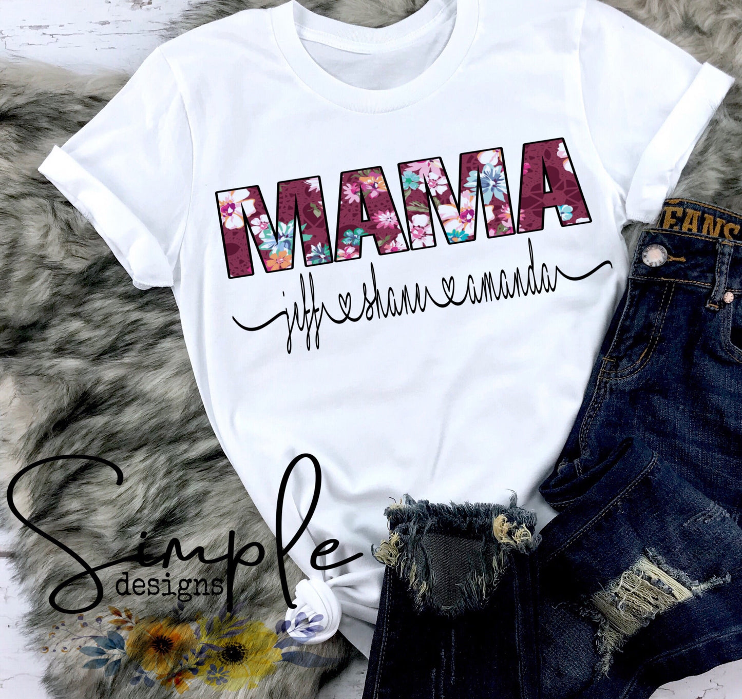 Floral Mama With Custom Names Sublimation Heat Transfer Sheets