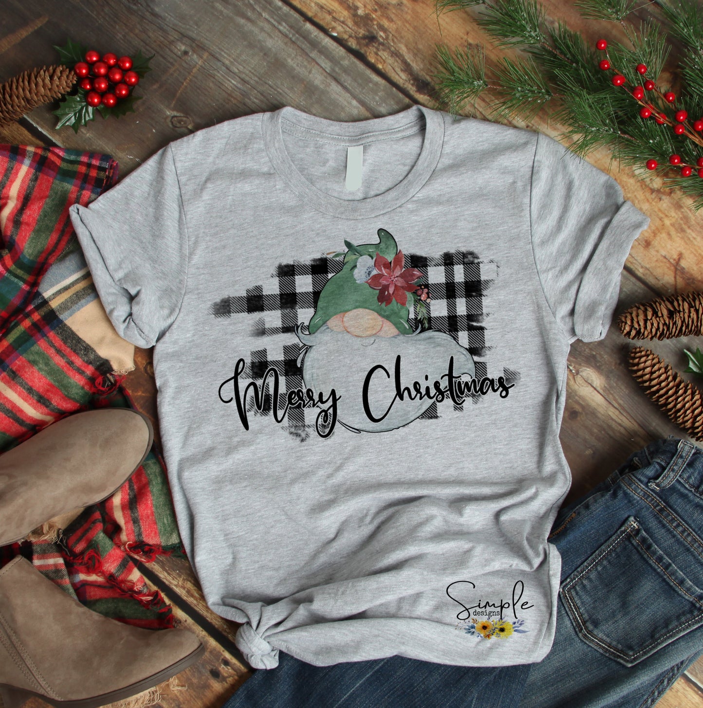 Plaid Gnome Santa Plaid Merry Christmas Sublimation Heat Transfer Sheet