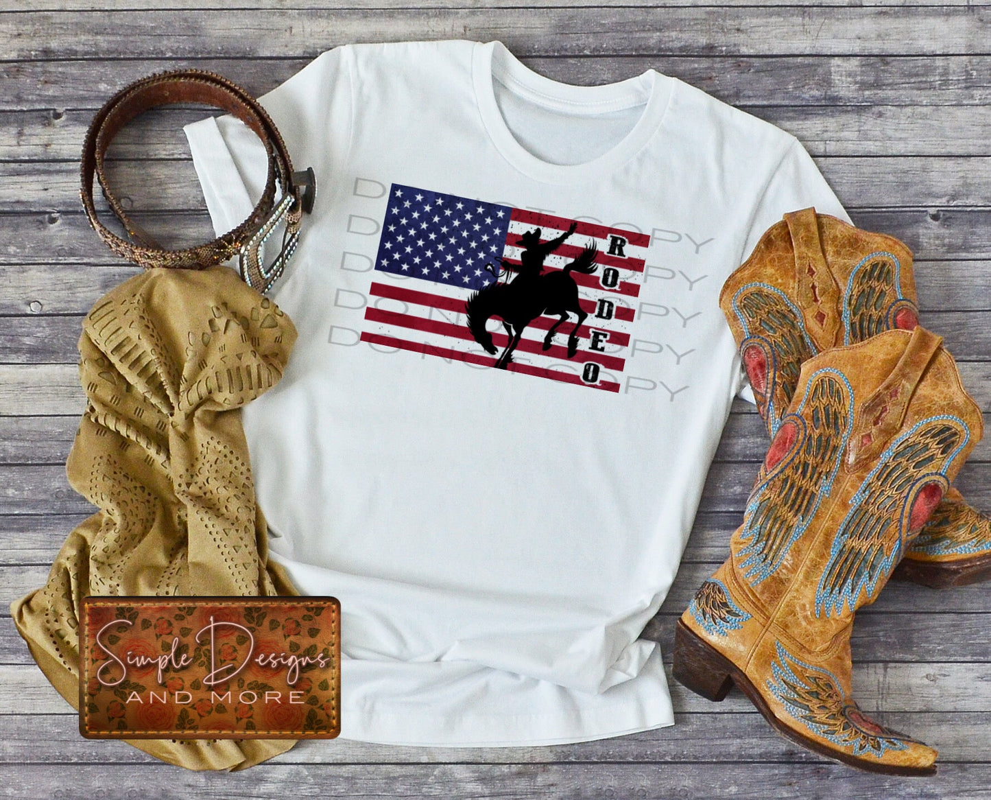 USA Flag Bronco Red White and Blue Rodeo Sublimation Heat Transfer Sheet