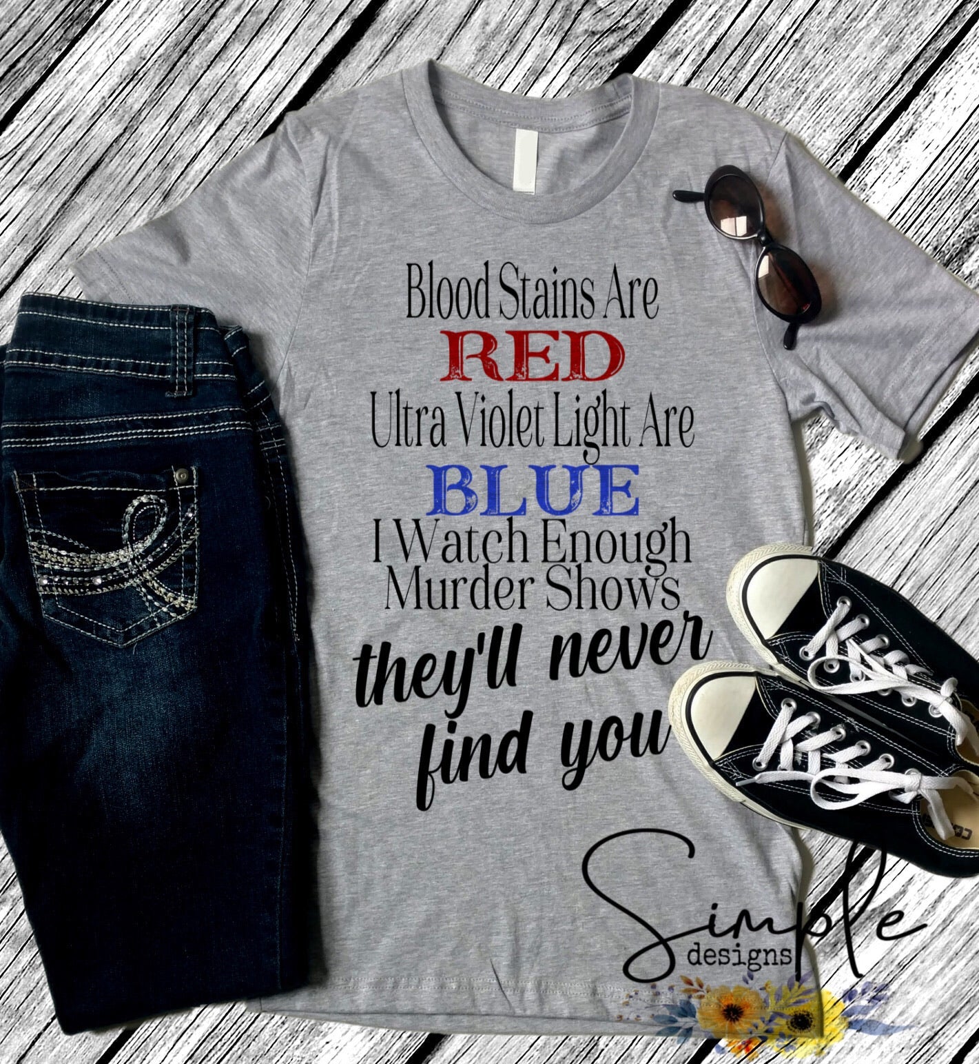 Blood Stains are Red UV Lights are Blue Sublimation Heat Transfer Sheets