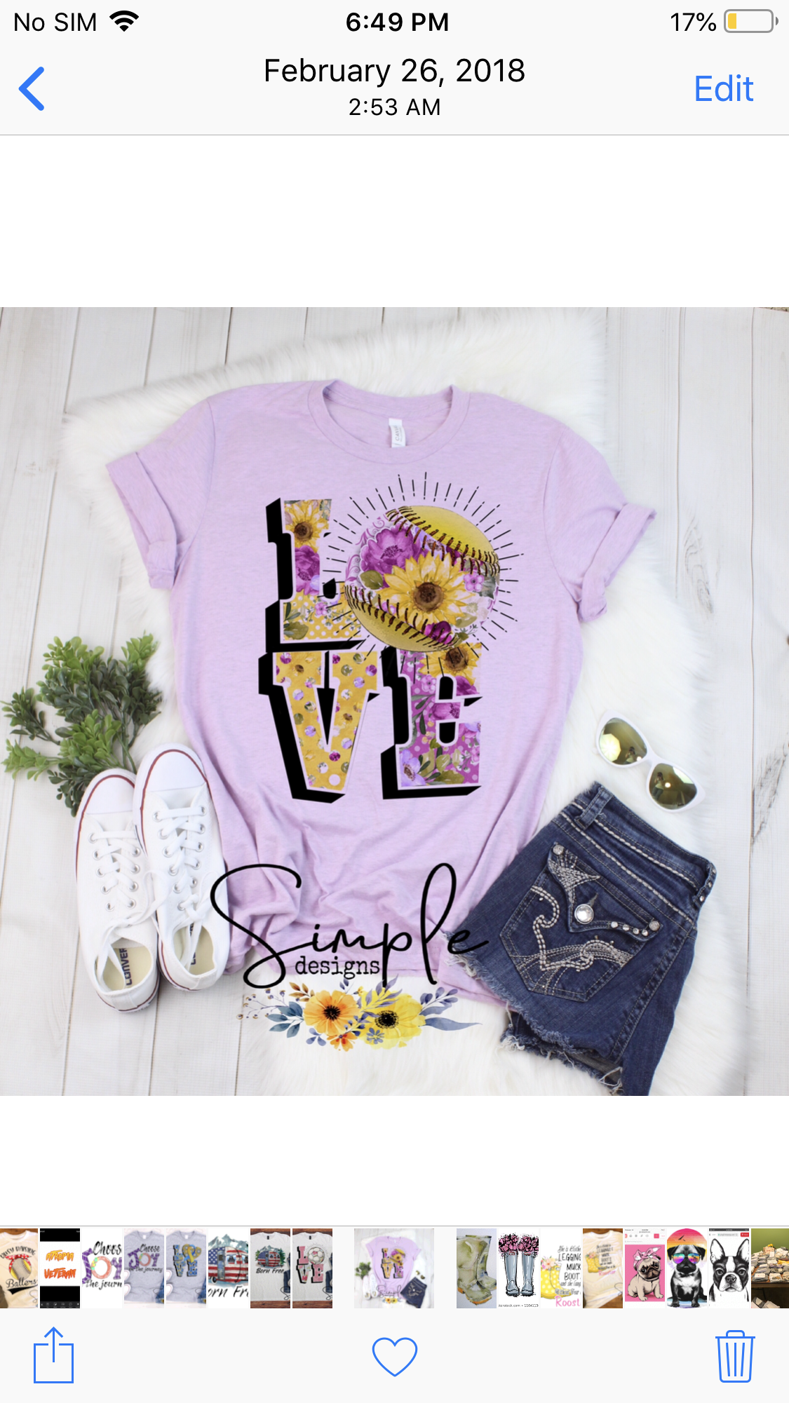 Love Softball Sublimation Heat Transfer Sheet