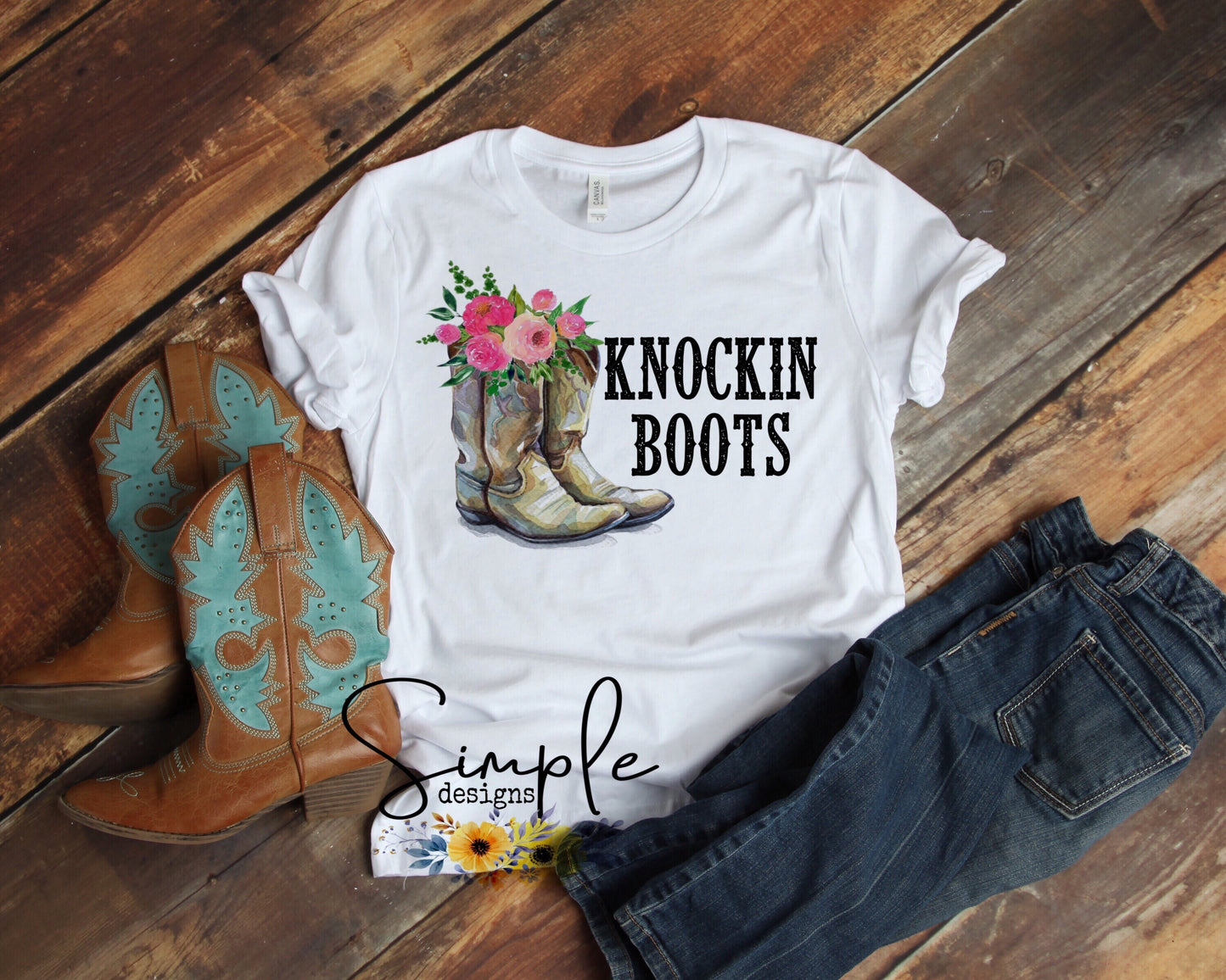 Pink Flowers Knockin Boots Sublimation Heat Transfer Sheet