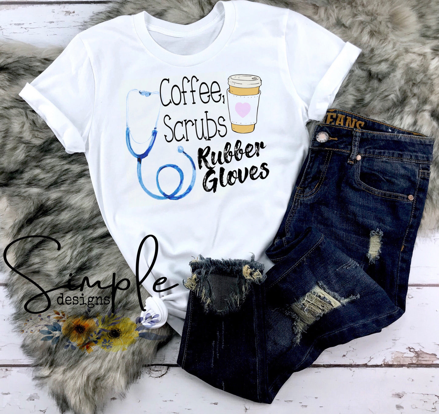 Coffee Scrubs and Rubber Gloves Nurse Sublimation Heat Transfer Sheets