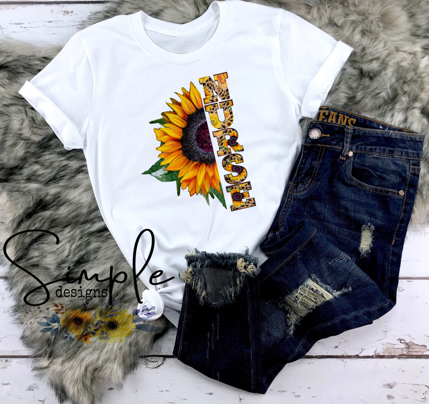 Nurse Half Sunflower Vertical Sublimation Heat Transfer Sheets