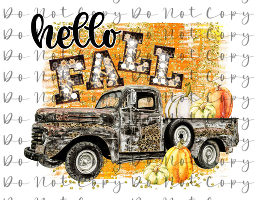 Hello Fall Truck Transfer DTF, Sublimation, DTF Direct to Film