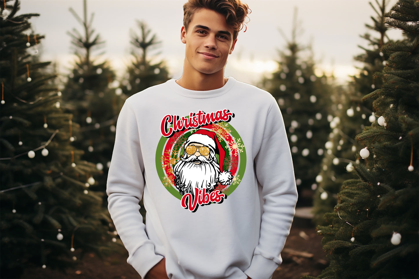 Christmas Vibes ( White Santa) Heat Transfer Sublimation, Sublimation, DTF Direct to Film