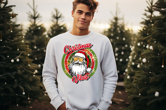 Christmas Vibes ( White Santa) Heat Transfer Sublimation, Sublimation, DTF Direct to Film