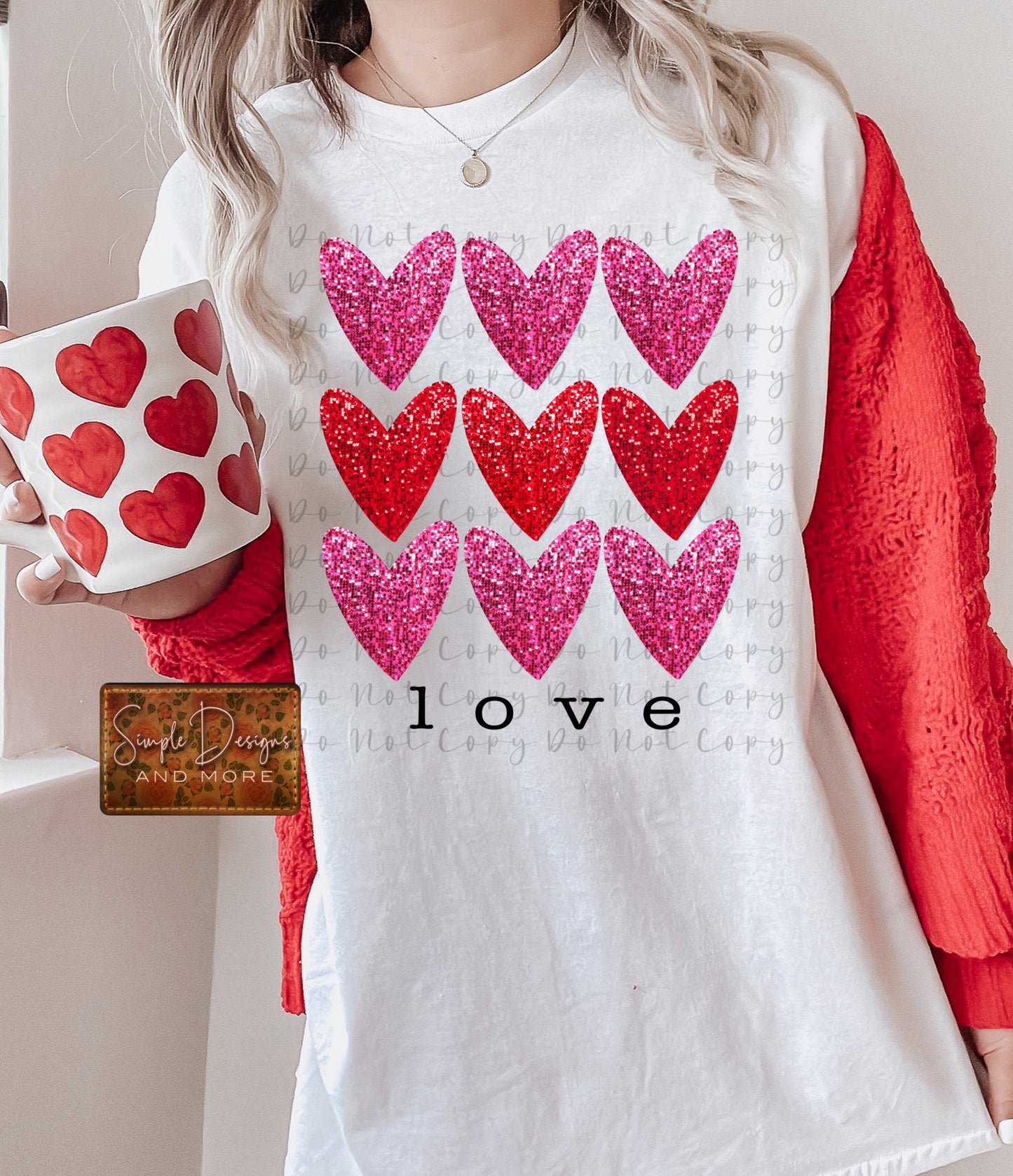 Love Faux Glitter Hearts Heat Transfer Sublimation, Sublimation, DTF Direct to Film